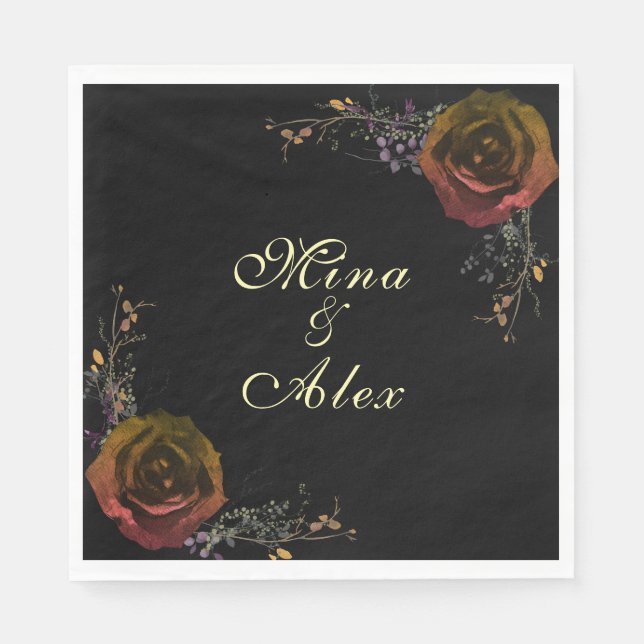 Serviette En Papier Moderne Rose d'automne foncé Goth Mariage (Devant)