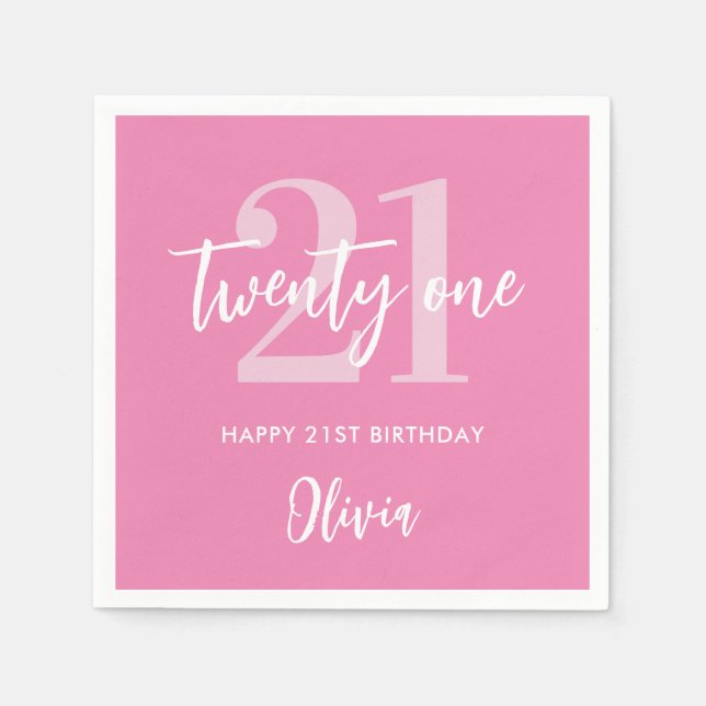 Serviette En Papier Moderne rose élégant 21e anniversaire (Devant)