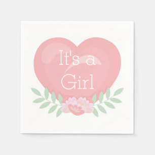 Serviette En Papier Moderne rose floral coeur C'est un Baby shower de 