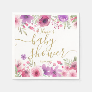 Serviette En Papier Moderne rose floral verdure bébé fille douche