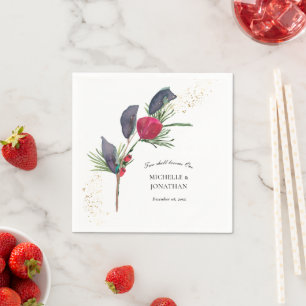 Serviette En Papier Moderne Rouge vert hiver Floral Mariage chrétien