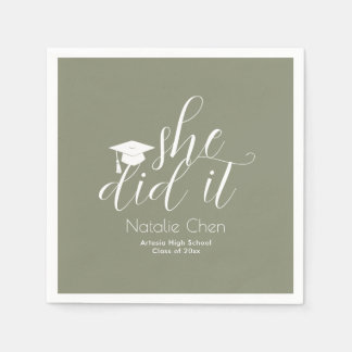 Serviette En Papier Moderne Sage Green Polices Élégantes Graduation