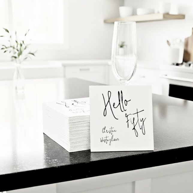 Serviette En Papier Moderne Script Hello Fifty pour une fête d'anniver (Créateur téléchargé)