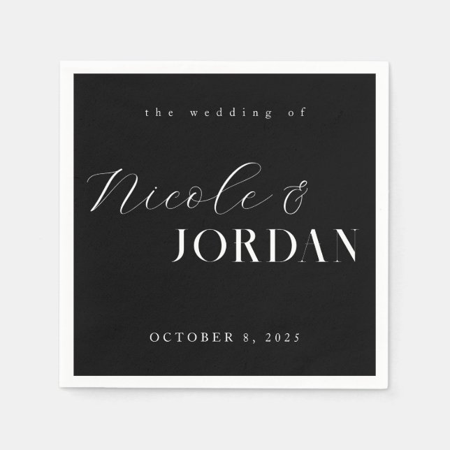 Serviette En Papier Moderne Simple Chic Mariage noir et blanc (Devant)