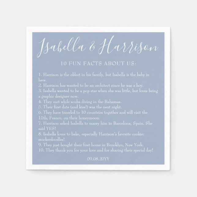 Serviette En Papier Moderne simple Dusty Blue Fun Fun Fun Fun Mariage  (Devant)