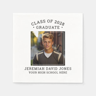 Serviette En Papier Moderne simple noir et blanc photo graduation