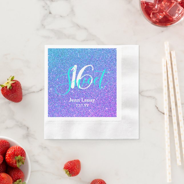 Serviette En Papier Moderne Sweet 16 Turquoise Parties scintillant vio (En situation)