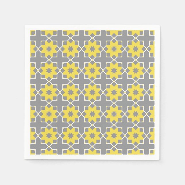 Serviette En Papier Moderne tendance Gris et Fleurs Jaunes (Devant)