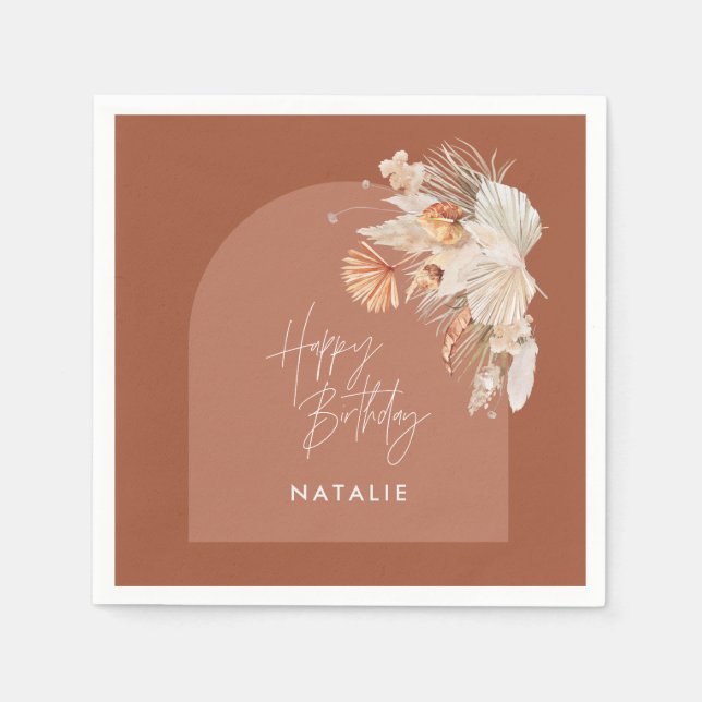 Serviette En Papier moderne terre cuite bohème pampas herbe anniversai (Devant)