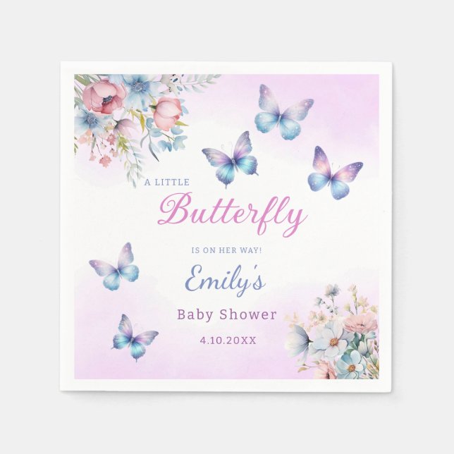Serviette En Papier Moderne Un petit papillon Floral fille baby shower (Devant)