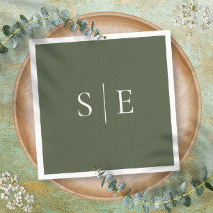 Serviette En Papier Moderne vert olive Monogramme Minimaliste