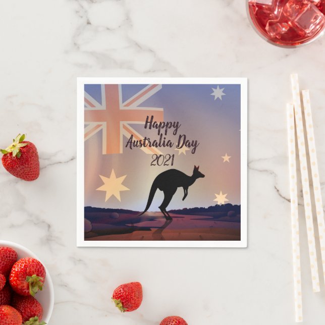 Serviette En Papier Modifier le texte Drapeau Kangaroo Australia Day C (En situation)