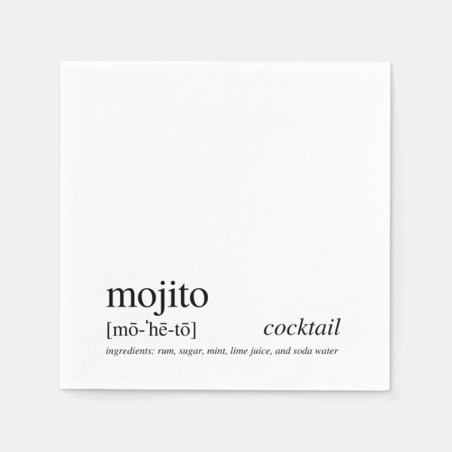 Serviette En Papier Mojito Citation Moderne Typographie Noire Cocktail (Devant)