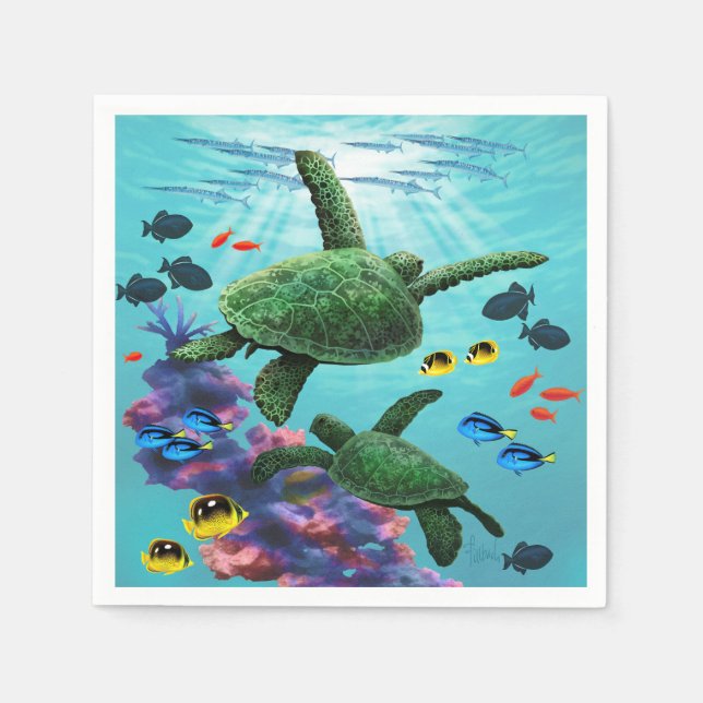 Serviette En Papier Molokini Cove Hawaiian Sea Turtles (Devant)