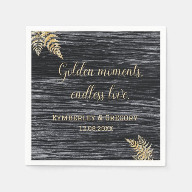 Serviette En Papier Moments d'or rustique moderne Mariage d'amour sans (Devant)