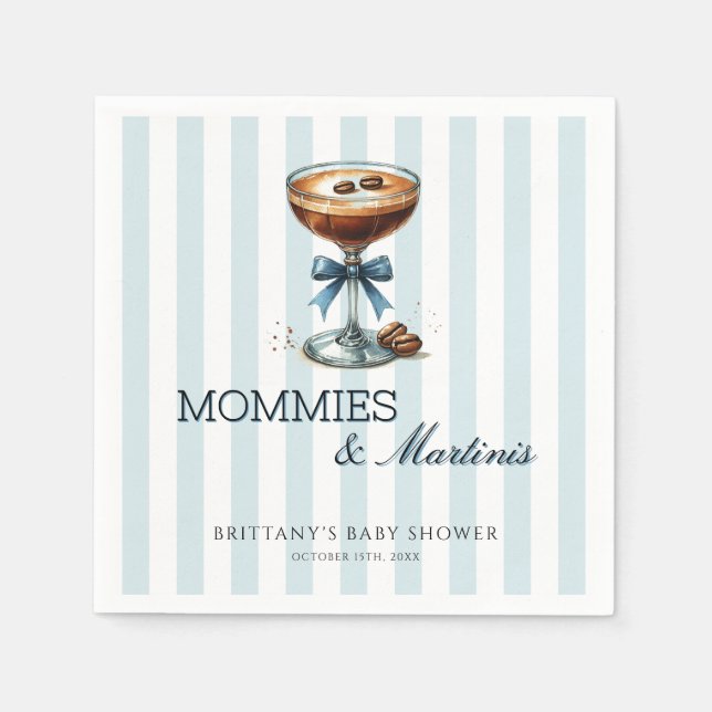 Serviette En Papier Mommies and Martinis Blue Bow Boy Baby shower (Devant)