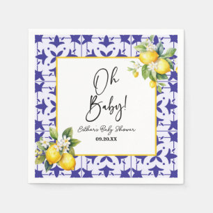 Serviette En Papier Mon bébé ! Carrelage bleu méditerranéen Baby showe