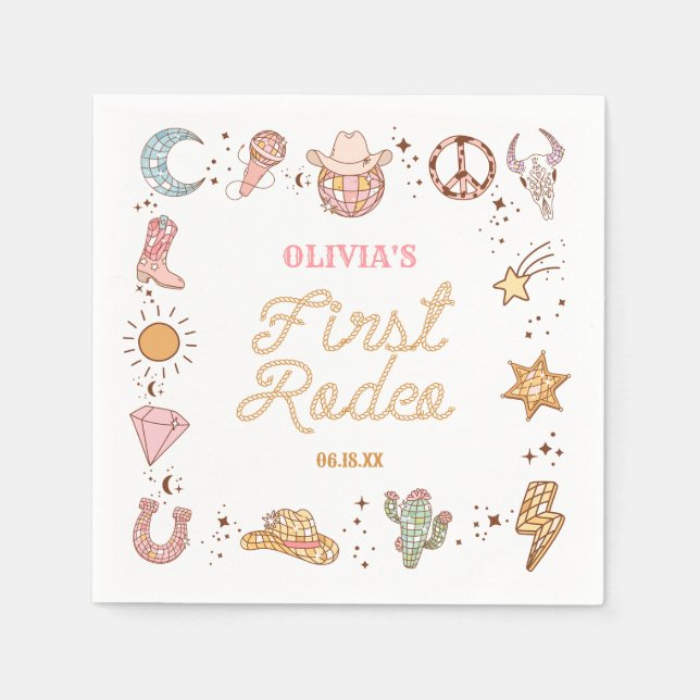 Serviette En Papier Mon premier Rodeo Disco Cowgirl 1ère fête d'annive (Devant)