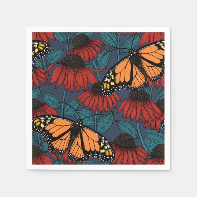 Serviette En Papier Monarch butterfly on red coneflowers (Devant)