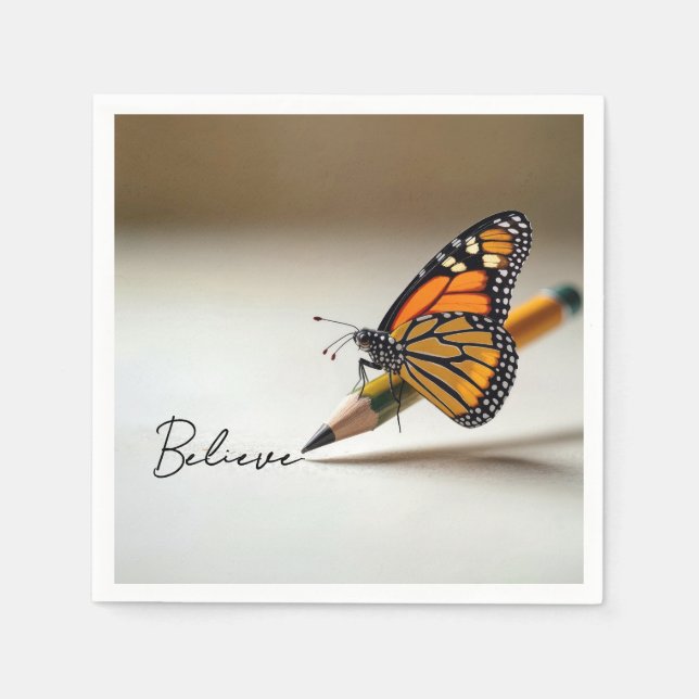 Serviette En Papier Monarch Butterfly With Believe Text (Devant)