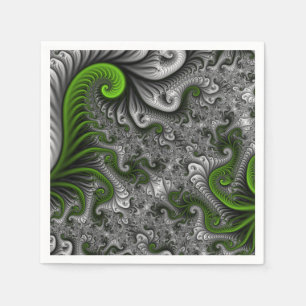 Serviette En Papier Monde Fantastique Art Fractal Abstrait Vert Et Gri