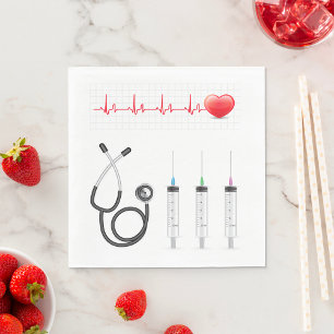 Serviette En Papier Moniteur ECG cardiaque avec stéthoscope et seringu