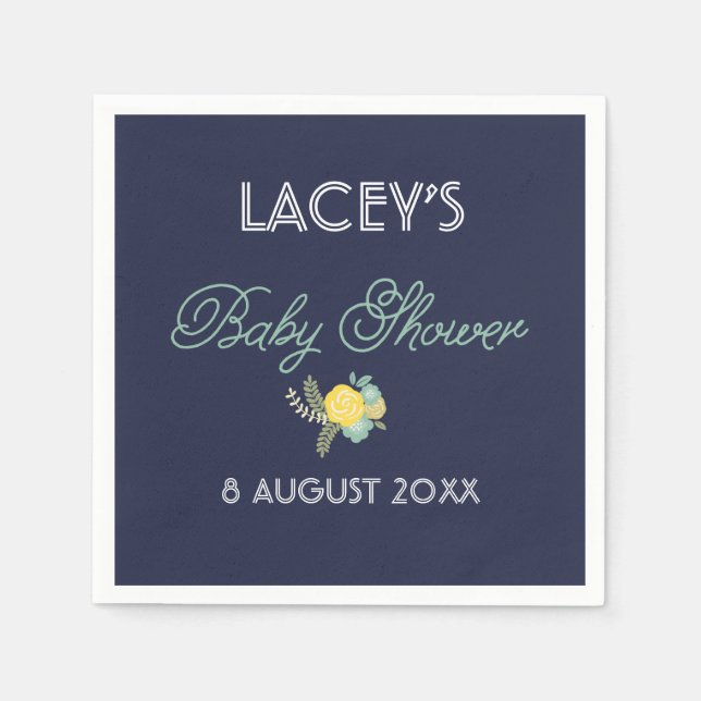 Serviette En Papier Monnaie & Marine Baby shower de bouquet floral (Devant)