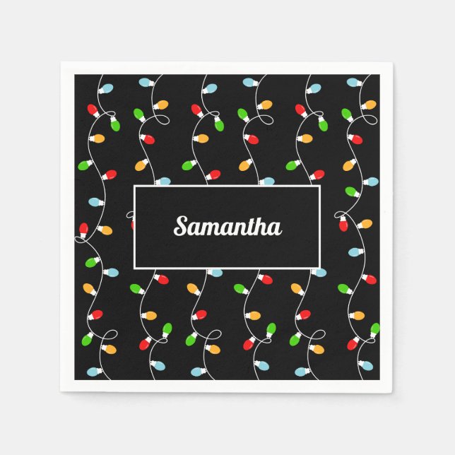 Serviette En Papier Monogram Black Christmas Lights (Devant)