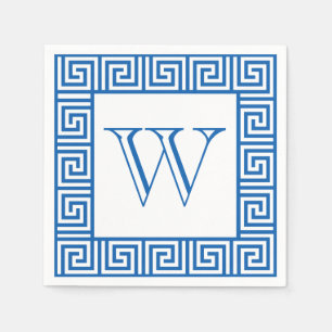 Serviette En Papier Monogram Blue & White Style grec clé style papier 