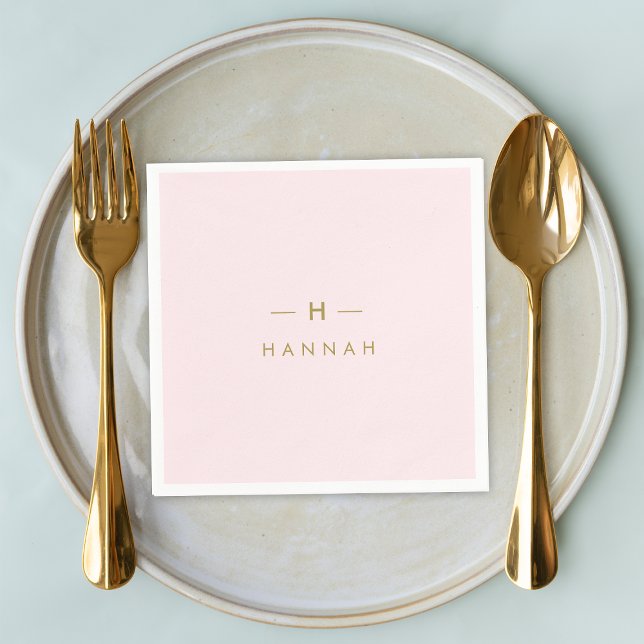 Serviette En Papier Monogram Blush | Elegant Gold Minimum (Créateur téléchargé)