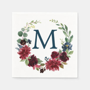 Serviette En Papier Monogram Burgundy Marine Mariage Cocktail Napkin
