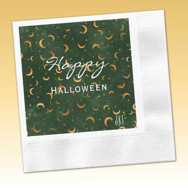 Serviette En Papier Monogram, Cocktail Lunes et Étoiles Joyeux Hallowe (Créateur téléchargé)