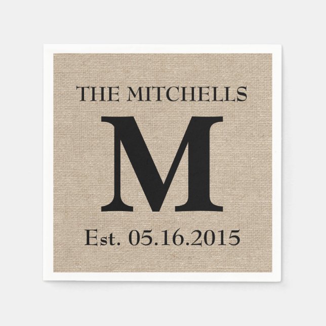 Serviette En Papier Monogram faux lin burlap rustique chic tout de sui (Devant)