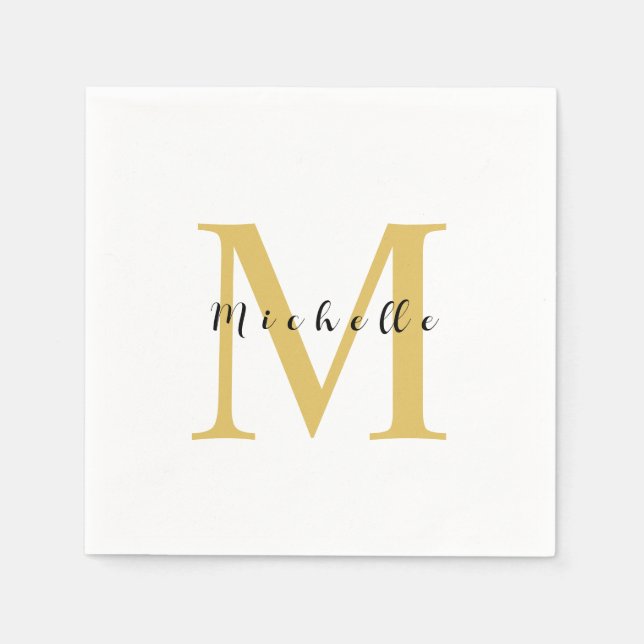 Serviette En Papier Monogram Gold Couleur Votre Nom Cadeau spécial Bie (Devant)