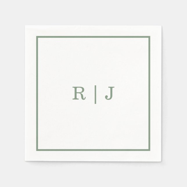 Serviette En Papier Monogram Letters Sage Green Elegant Wedding (Devant)