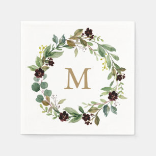 Serviette En Papier Monogram Mariage Napkin Greenery Napkin