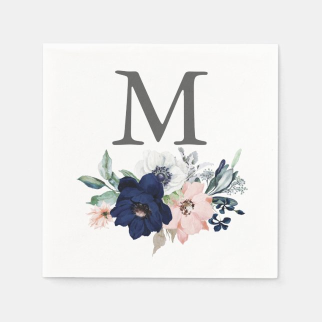 Serviette En Papier Monogram Marine Mariage Napkin Cocktail Napkin (Devant)