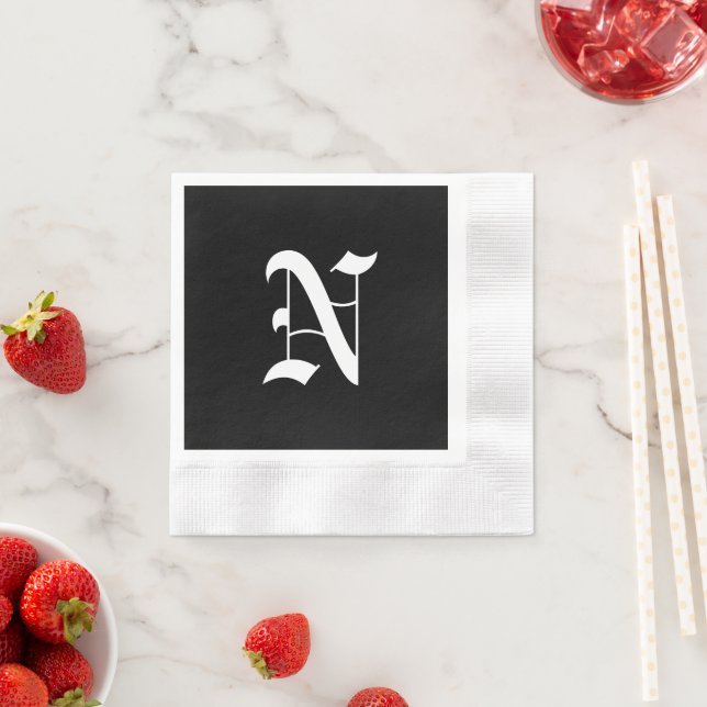 Serviette En Papier Monogram N, ancienne police anglaise, (En situation)