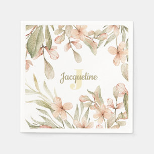 Serviette En Papier Monogram pastel bébé rose ciel bébé design de fleu