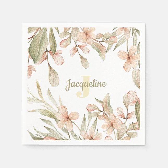 Serviette En Papier Monogram pastel bébé rose ciel bébé design de fleu (Devant)