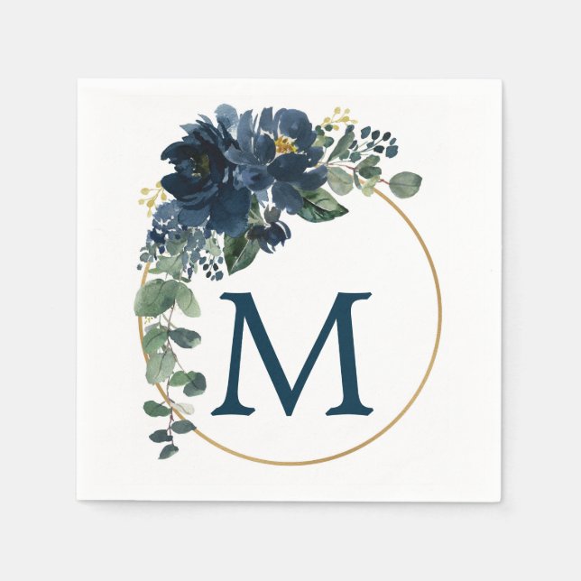 Serviette En Papier Monogram Royal Navy Mariage Cocktail Napkin (Devant)