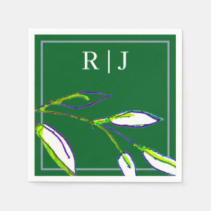 Serviette En Papier Monogram Sage Green Leaf Art Dusty Blue Mariage
