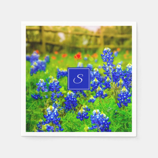 Serviette En Papier Monogram Texas Bluebonnets & Indian Paintbrush (Devant)