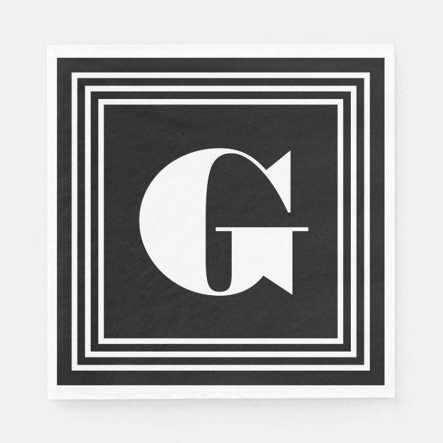 Serviette En Papier Monogramme 3 trames en gras | Noir et blanc (Devant)