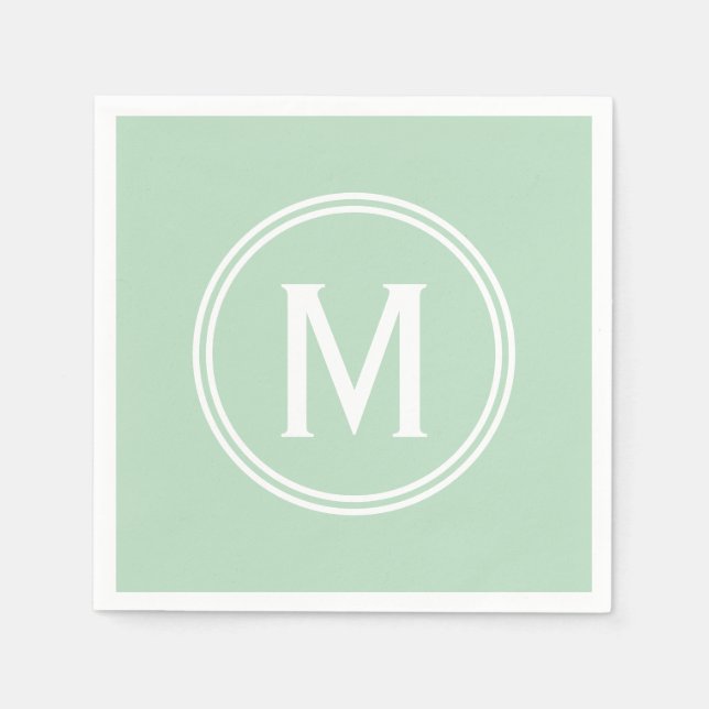 Serviette En Papier Monogramme à cadre rond vert de menthe moderne (Devant)