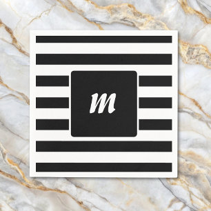 Serviette En Papier Monogramme à rayures noires et blanches