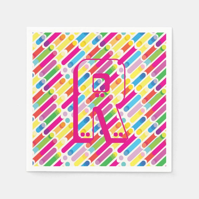 Serviette En Papier Monogramme Arc-en-ciel lignes diagonales Motif Pop (Devant)