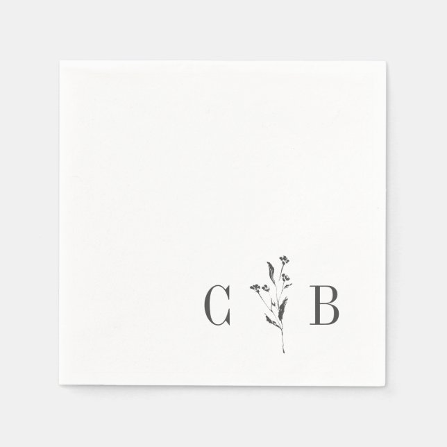 Serviette En Papier Monogramme blanc botanique simple Mariage initial (Devant)