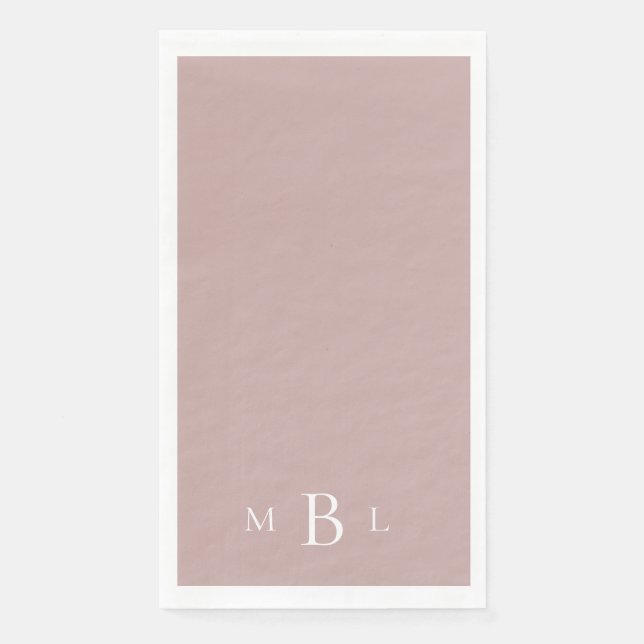 Serviette En Papier Monogramme blanc simple Dusty Mariage Rose (Devant)