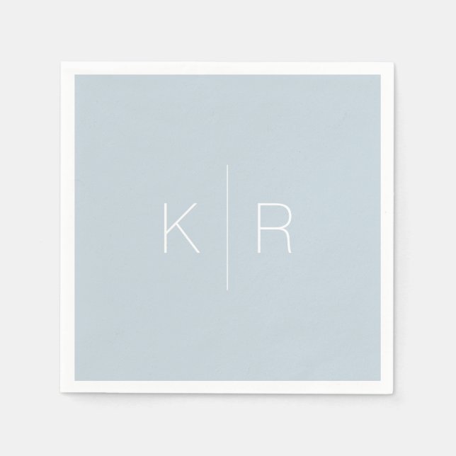 Serviette En Papier Monogramme blanc simple Mariage bleu foncé (Devant)